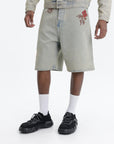Drole Shorts Denim Brode Fleurs Dusty