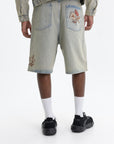 Drole Shorts Denim Brode Fleurs Dusty