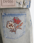 Drole Shorts Denim Brode Fleurs Dusty