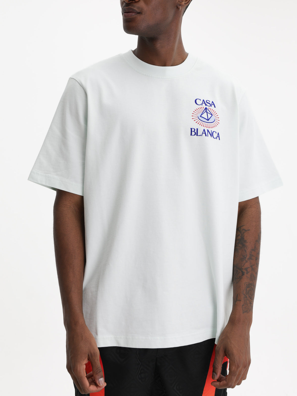 Casablanca T-Shirt Celestial Pyramid Flock Printed Classic Light Blue