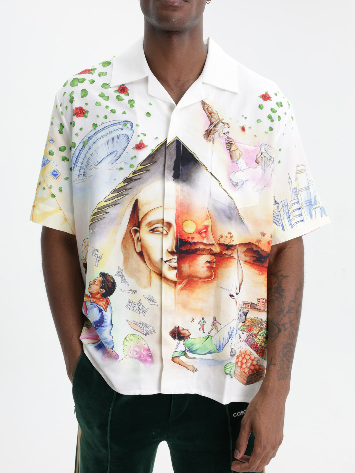 Casablanca Shirt Cuban Collar Ss White Multi Print