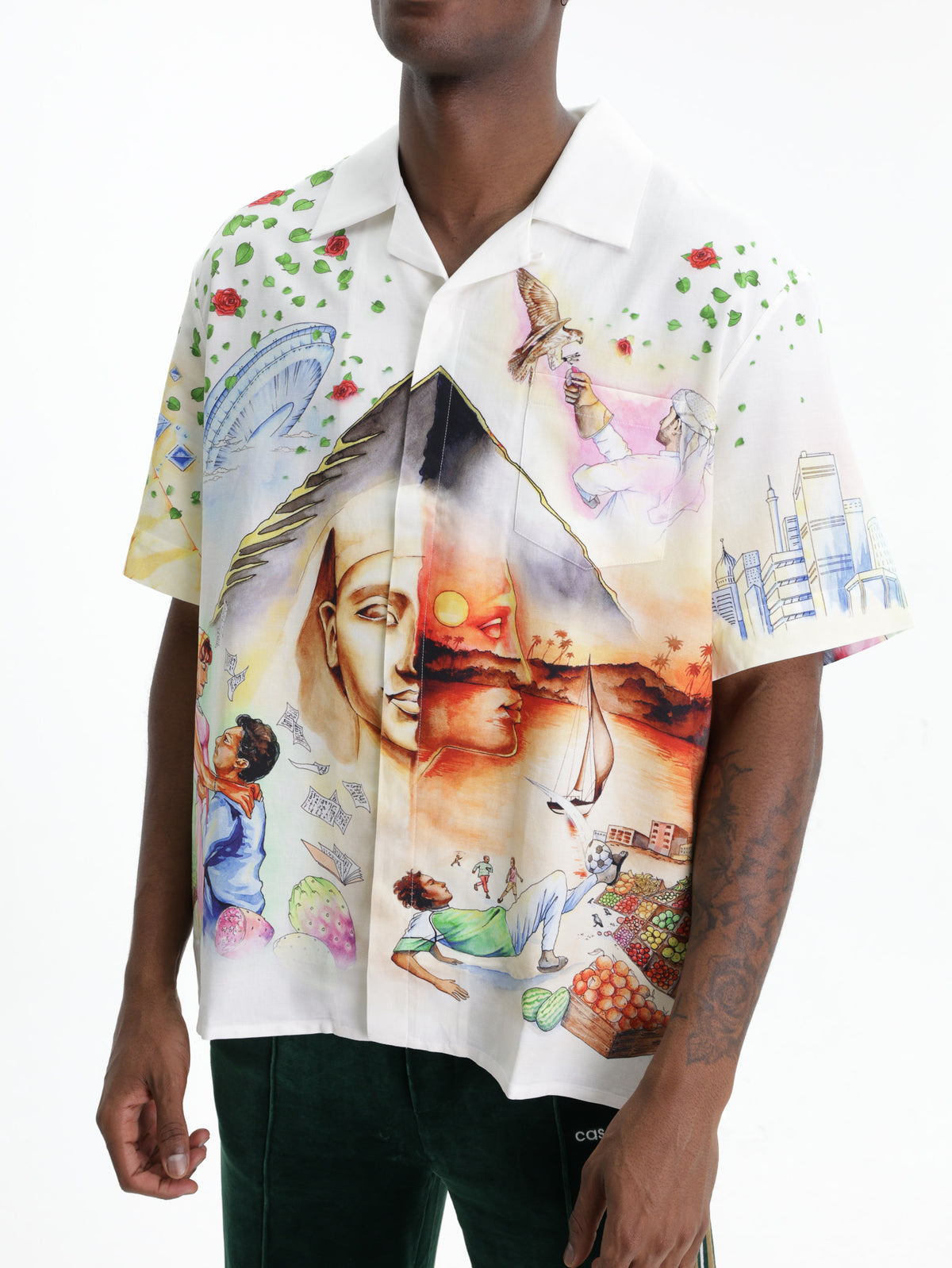 Casablanca Shirt Cuban Collar Ss White Multi Print