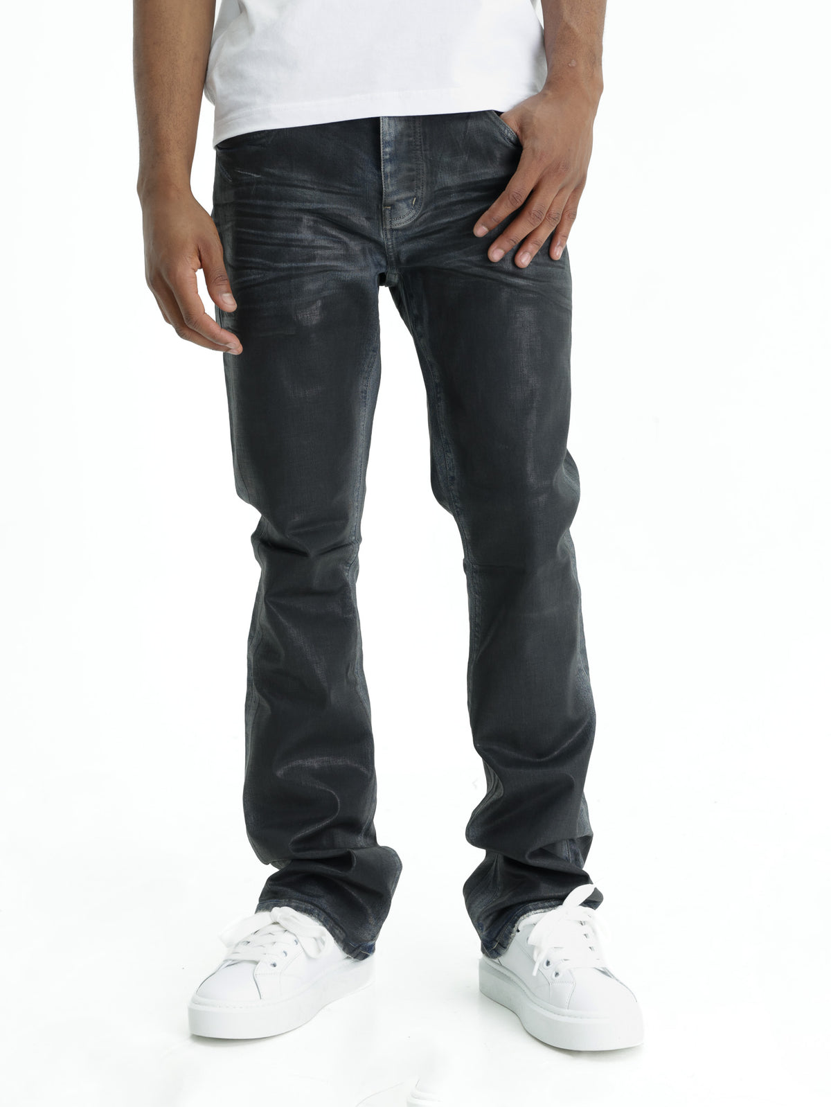 Purple Jeans Low Rise Slim Flare Dirty Coated