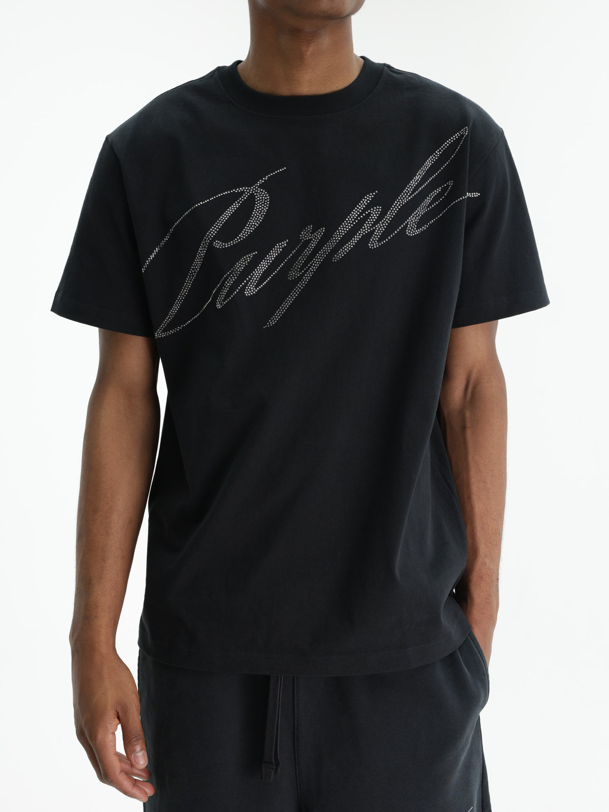 Purple T-Shirt Crystal Slant Script Black