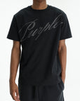 Purple T-Shirt Crystal Slant Script Black