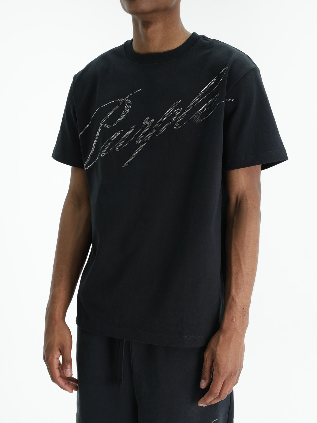 Purple T-Shirt Crystal Slant Script Black