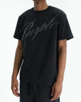 Purple T-Shirt Crystal Slant Script Black