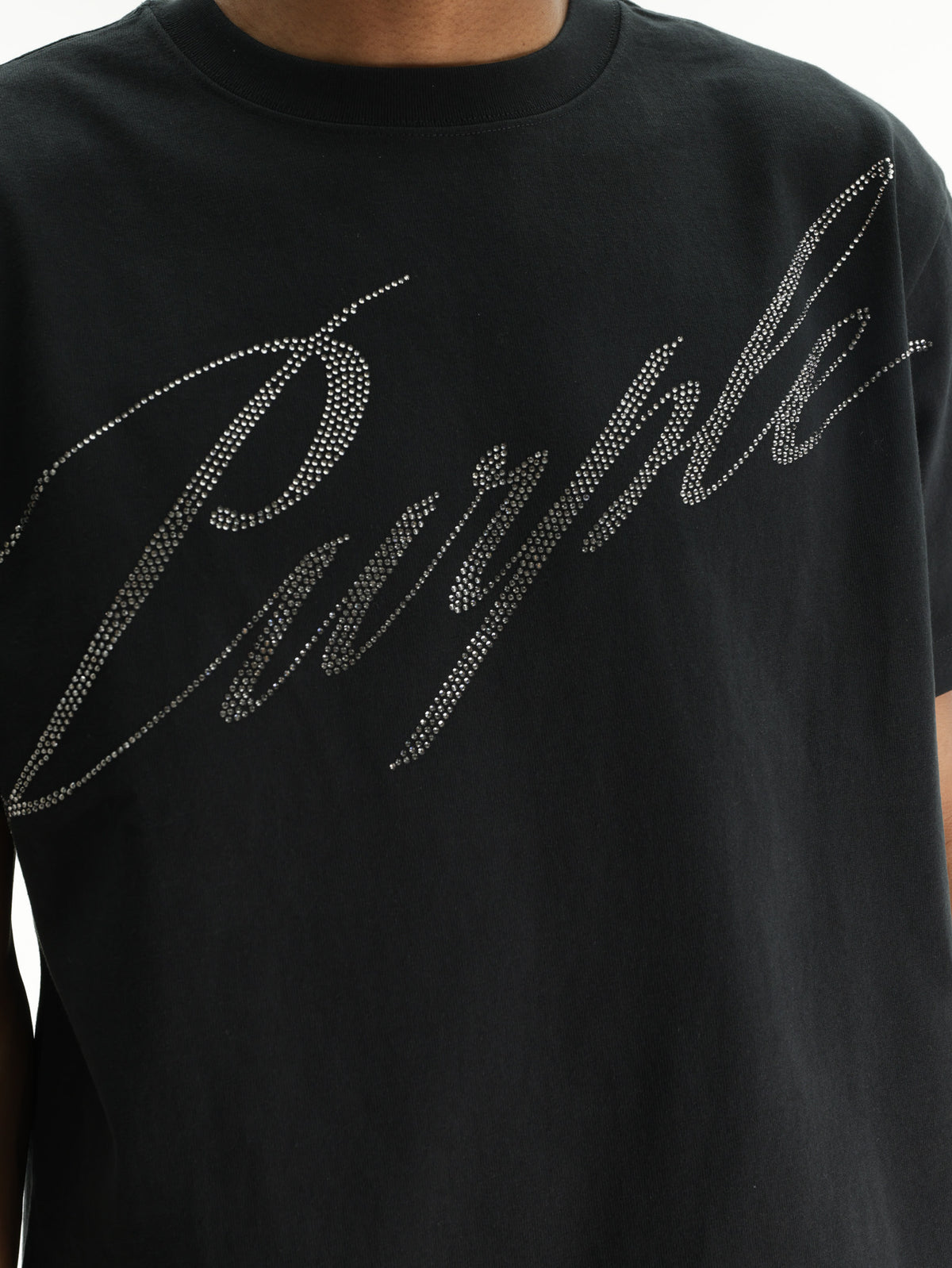 Purple T-Shirt Crystal Slant Script Black