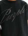 Purple T-Shirt Crystal Slant Script Black