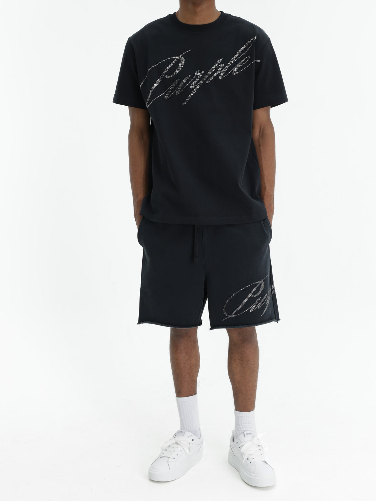 Purple T-Shirt Crystal Slant Script Black
