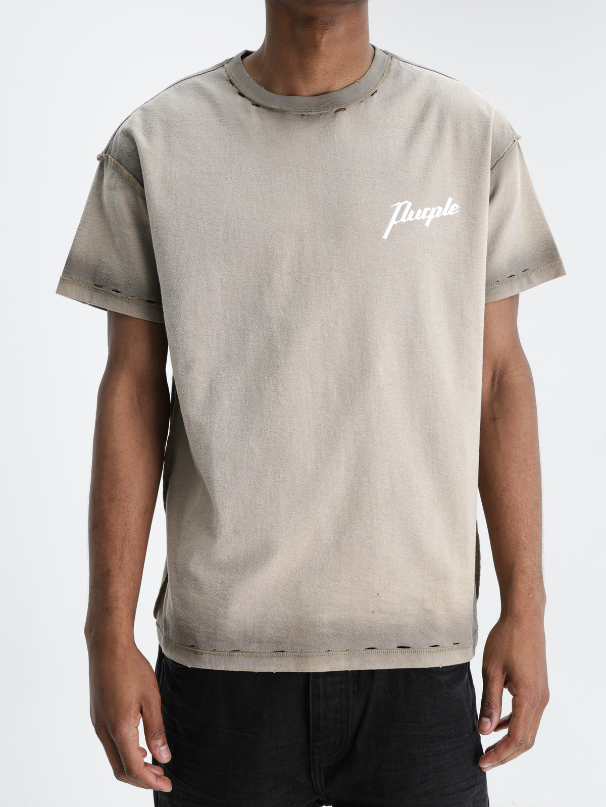 Purple T-Shirt Working Script Khaki