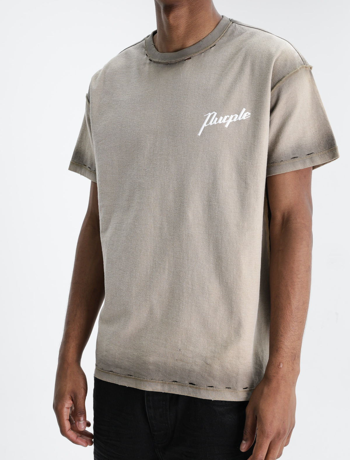 Purple T-Shirt Working Script Khaki