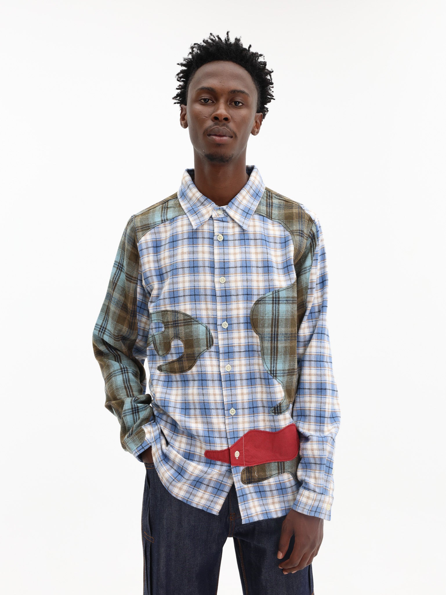 Kidsuper Shirt Patchwork Face Flannel Blue - AL Capone Premium