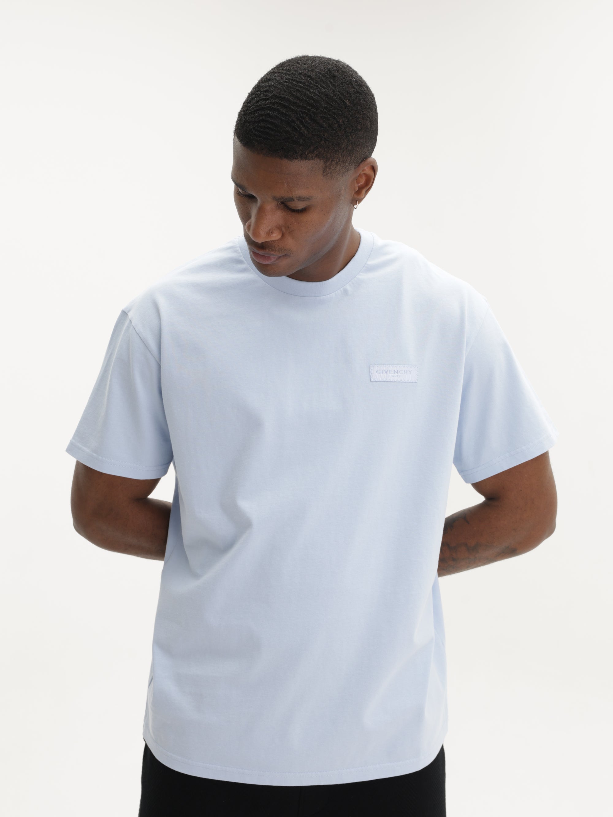 Givenchy T-Shirt Black Logo Crew Light Blue