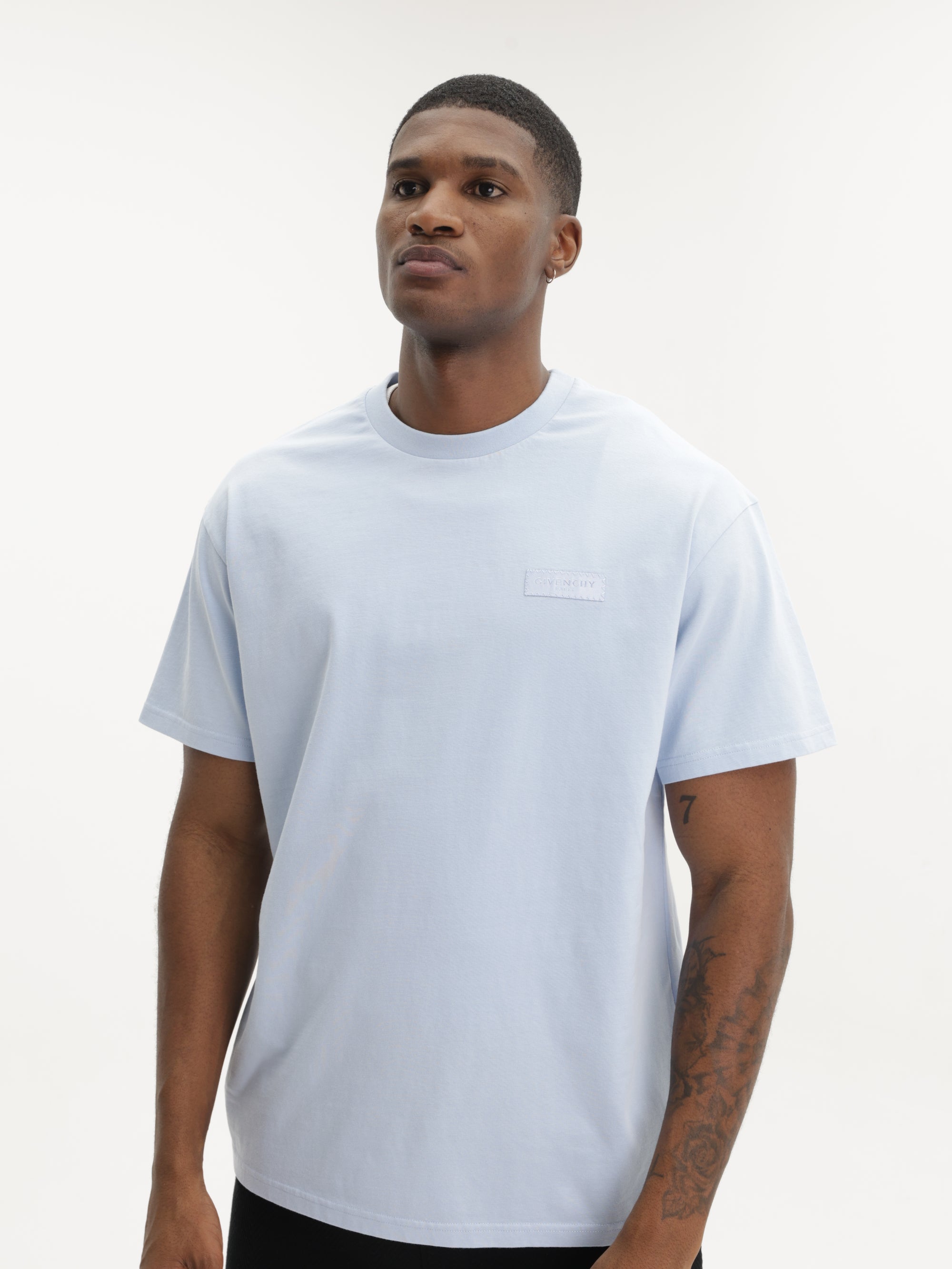 Givenchy T-Shirt Black Logo Crew Light Blue