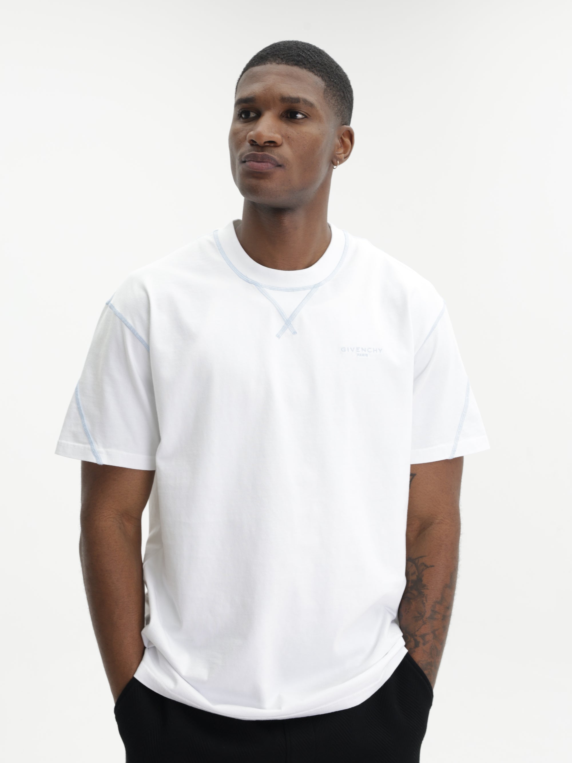 Givenchy T-Shirt V Embroided Neckline White
