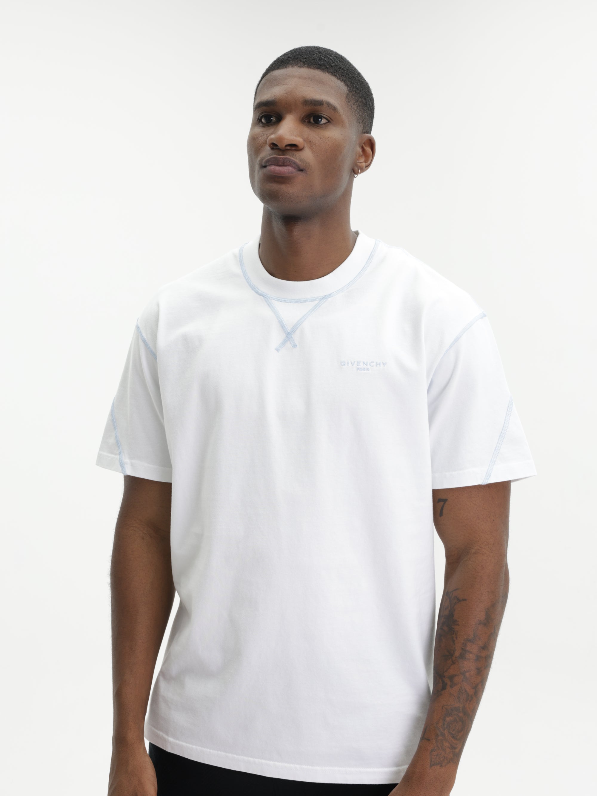 Givenchy T-Shirt V Embroided Neckline White