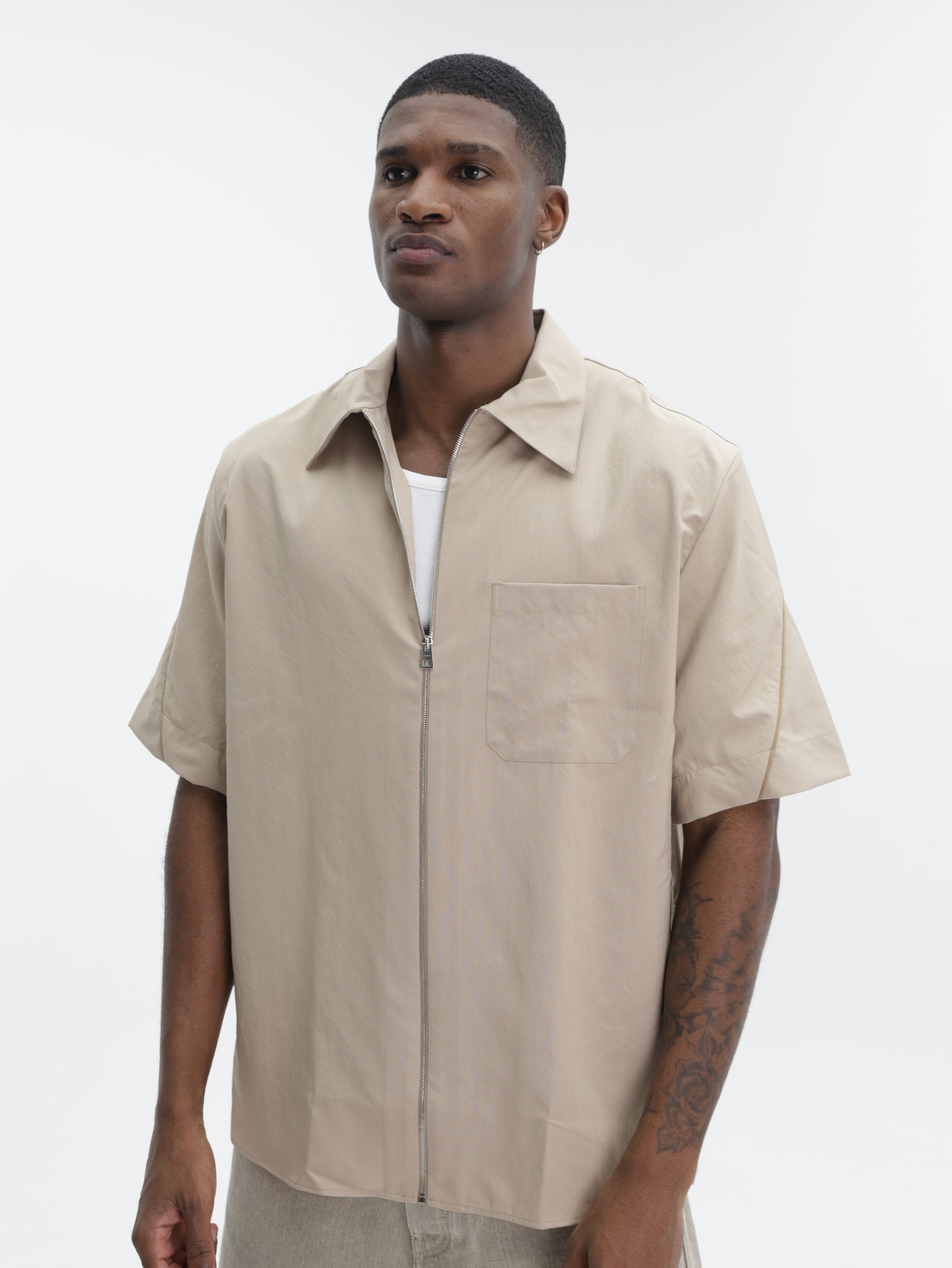 Givenchy Shirt Zip-up Short-Sleeve Beige