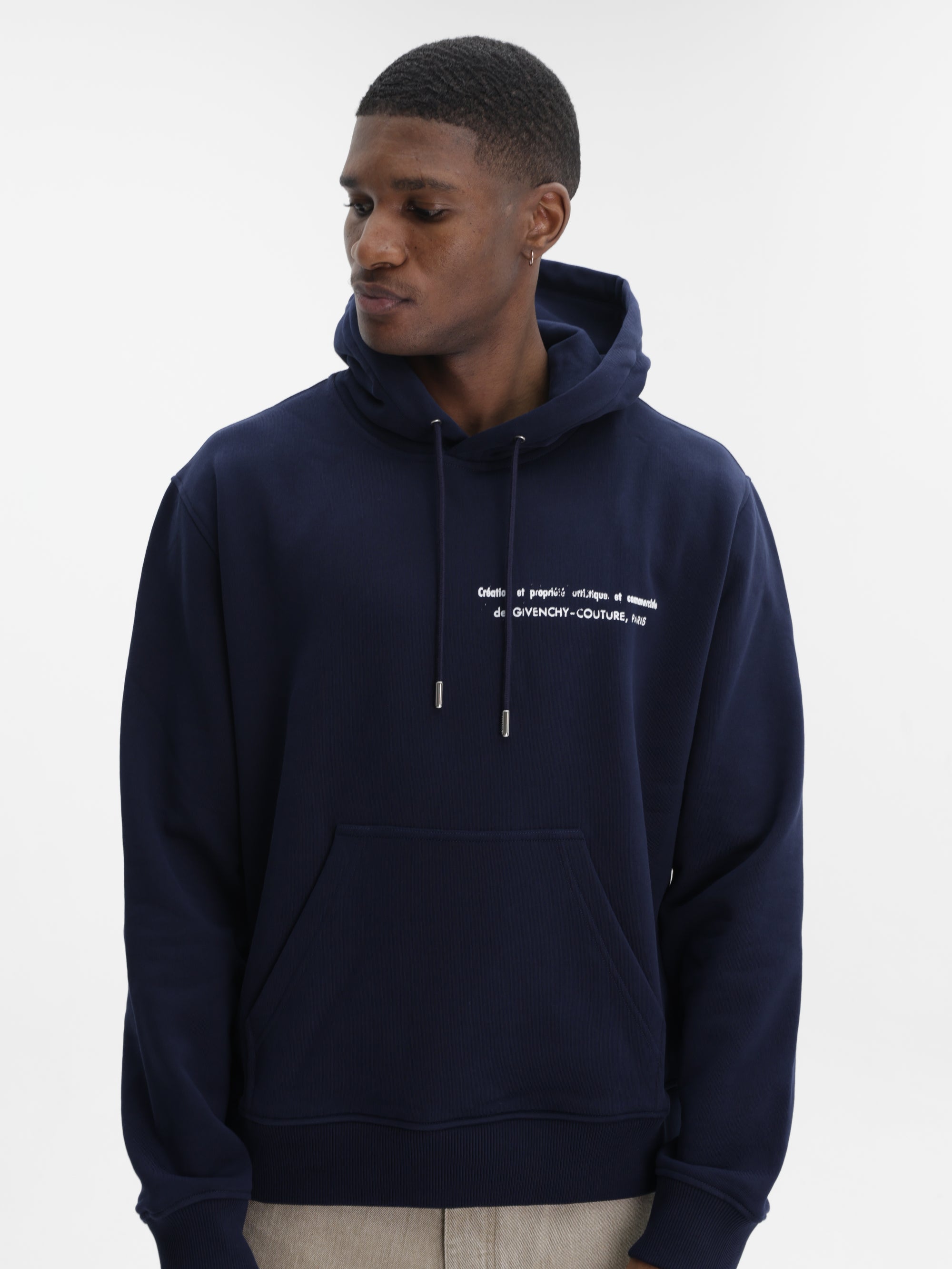 Givenchy Hoodie White Print Left Chest Night Blue