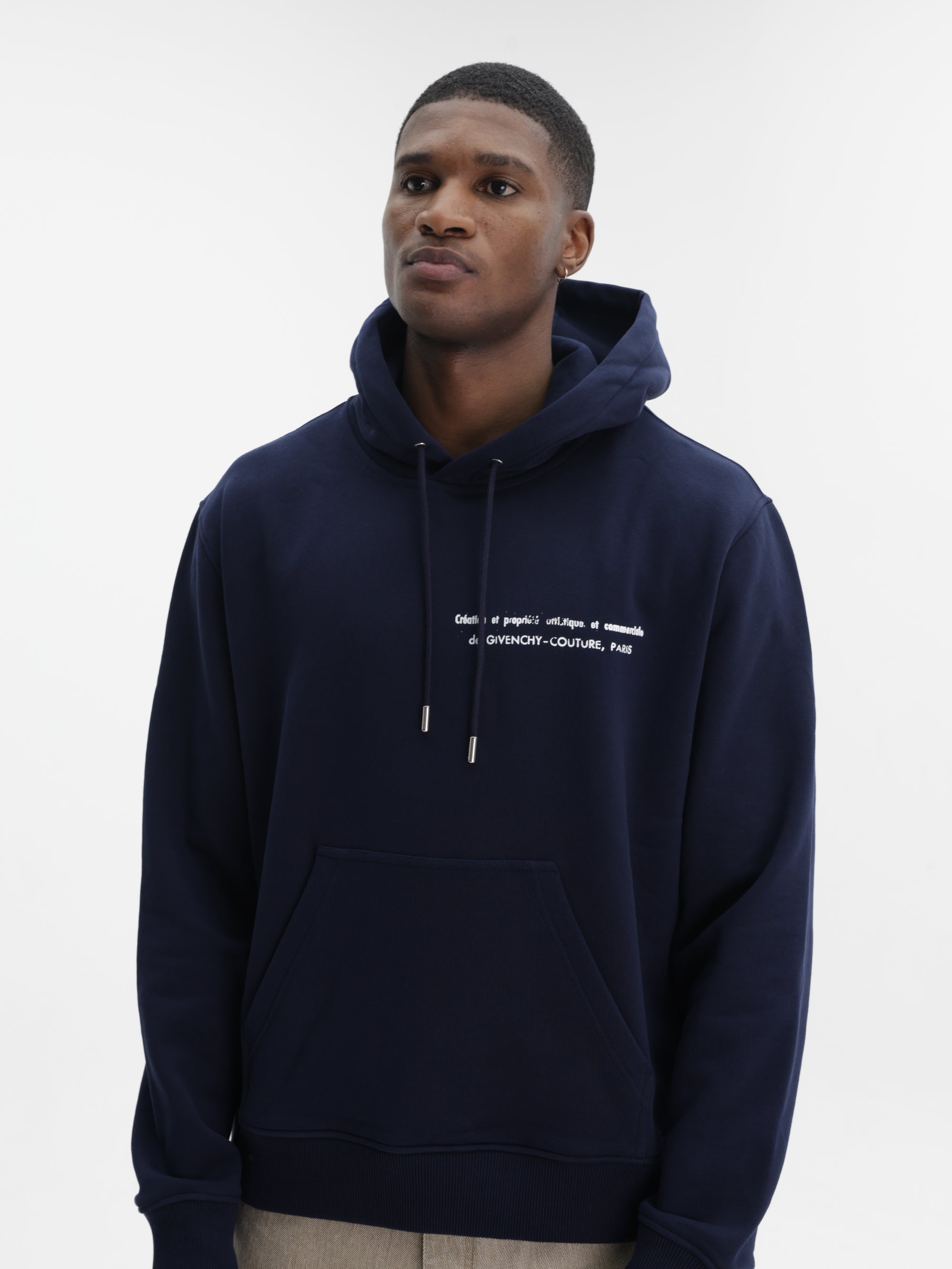 Givenchy Hoodie White Print Left Chest Night Blue