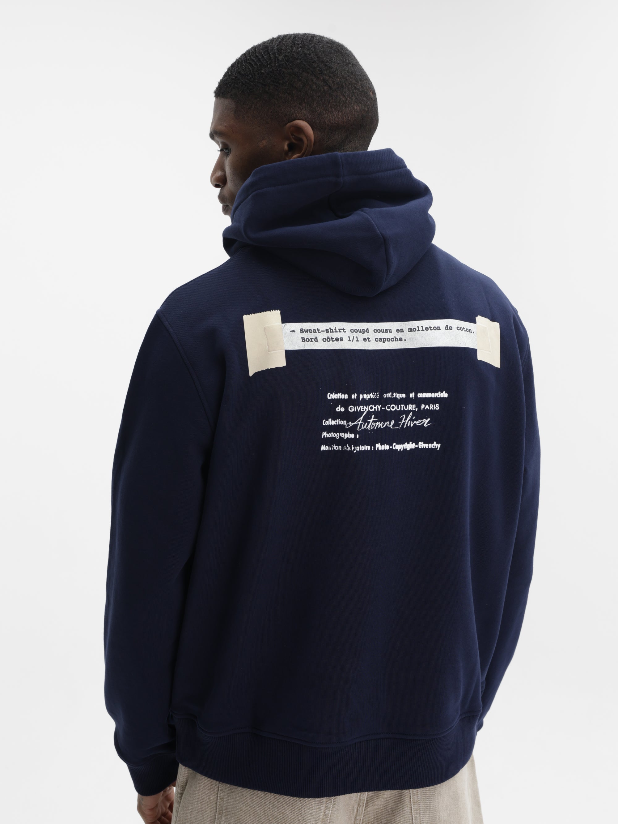 Givenchy Hoodie White Print Left Chest Night Blue