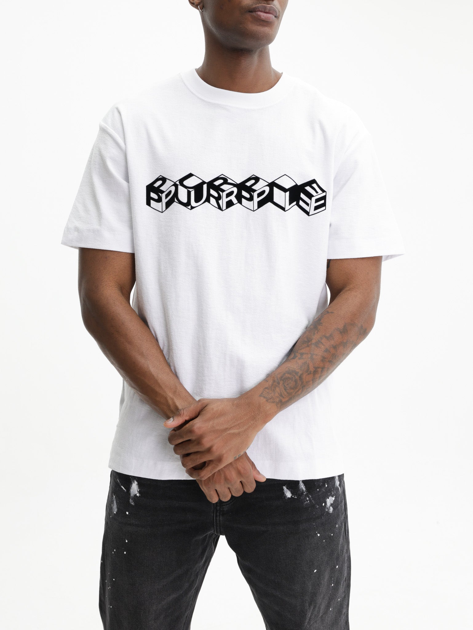 Purple T-Shirt Cube Logo Print White
