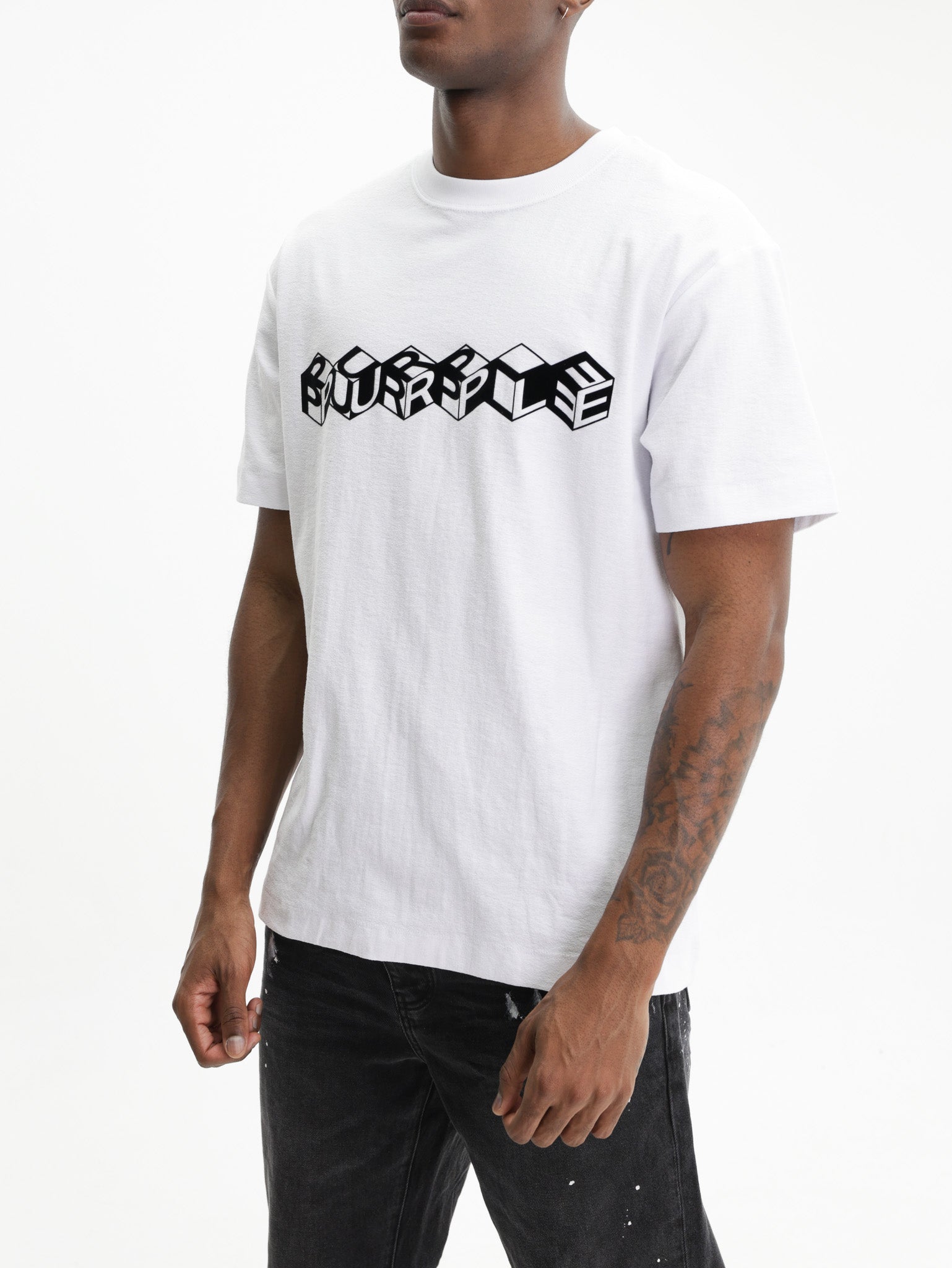 Purple T-Shirt Cube Logo Print White