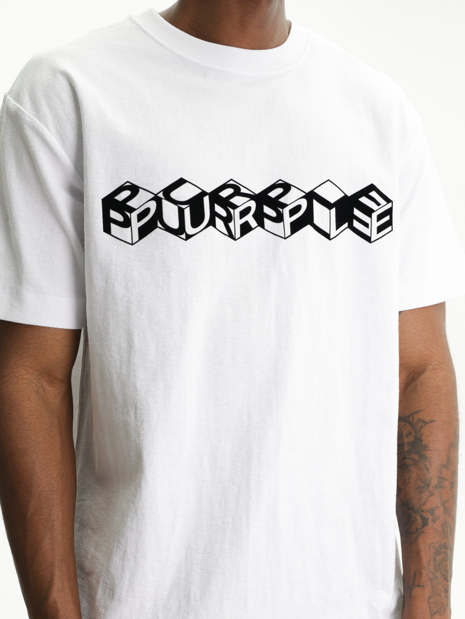Purple T-Shirt Cube Logo Print White