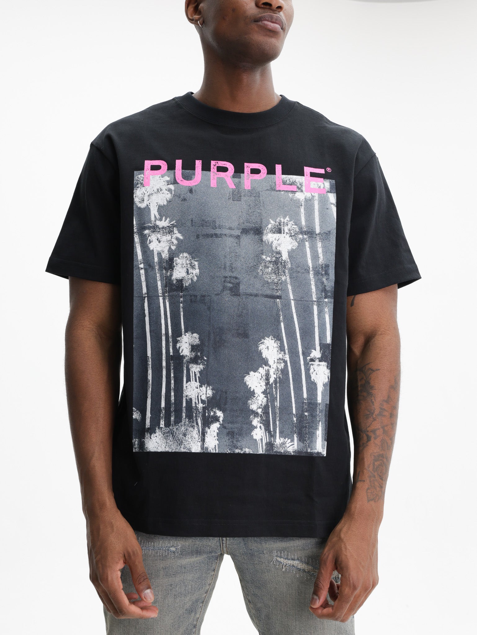 Purple T-Shirt Palm Tree Graphic Black