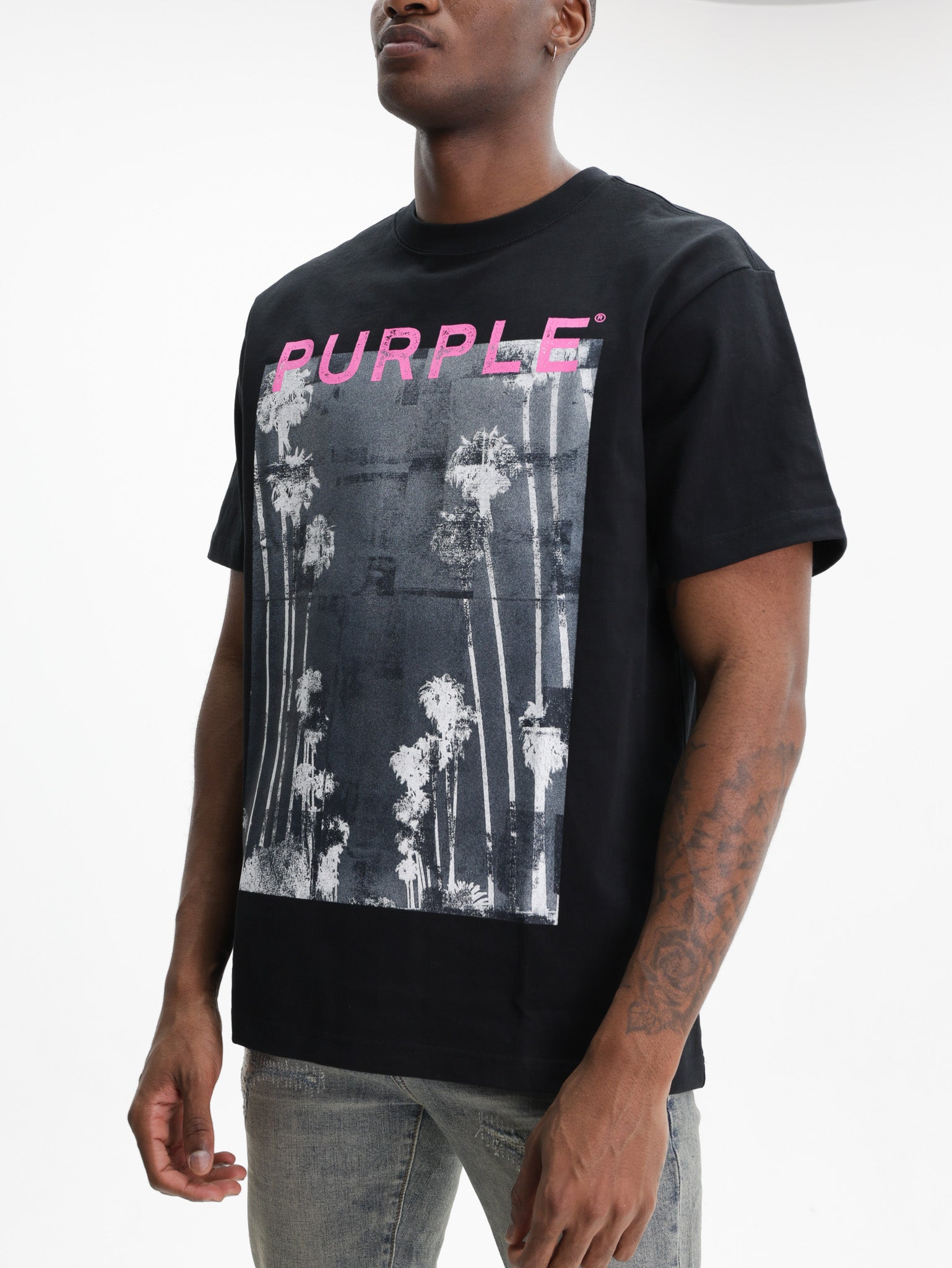 Purple T-Shirt Palm Tree Graphic Black