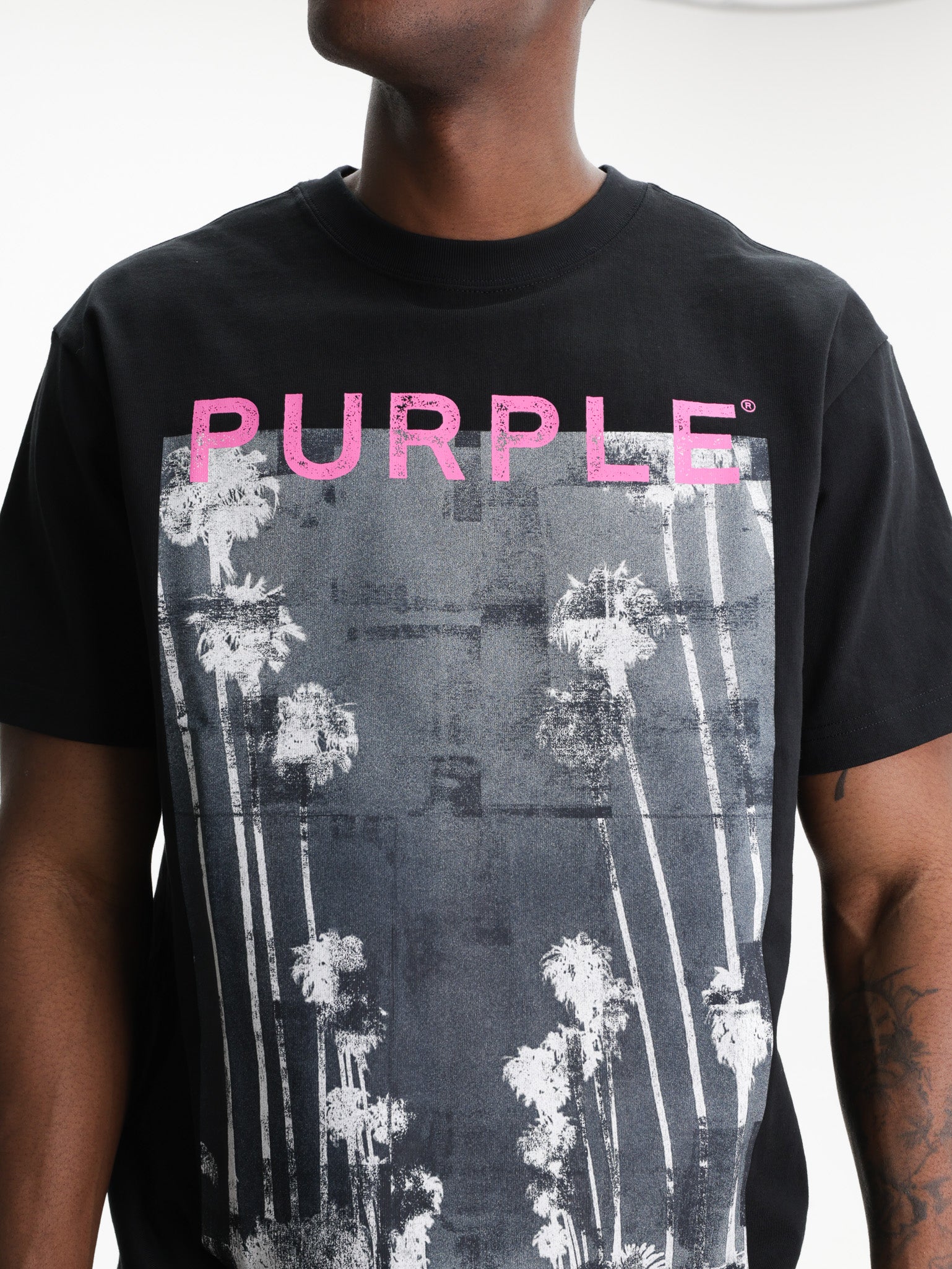 Purple T-Shirt Palm Tree Graphic Black