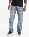 Purple Jeans All Over White Print Medium Wash