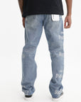 Purple Jeans All Over White Print Medium Wash