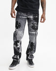 Purple Jeans Paint Palm Tree Black
