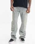 Purple Jeans Ripped Panel Bootleg Medium Wash