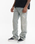Purple Jeans Ripped Panel Bootleg Medium Wash