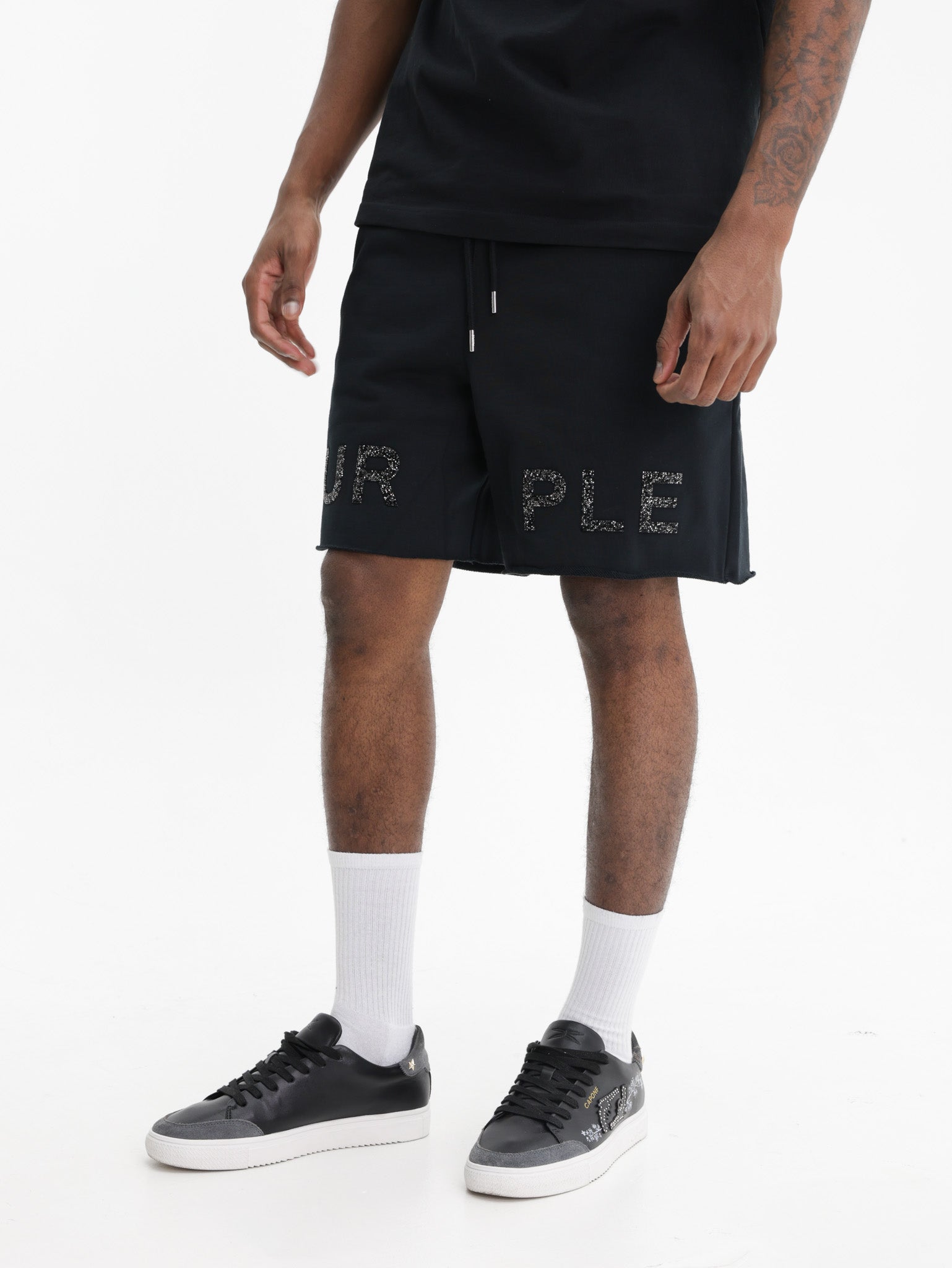 Purple Shorts Bling Knee Logo Black