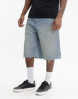 Purple Shorts Pink Embroidery  Medium Wash