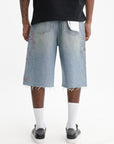 Purple Shorts Pink Embroidery  Medium Wash