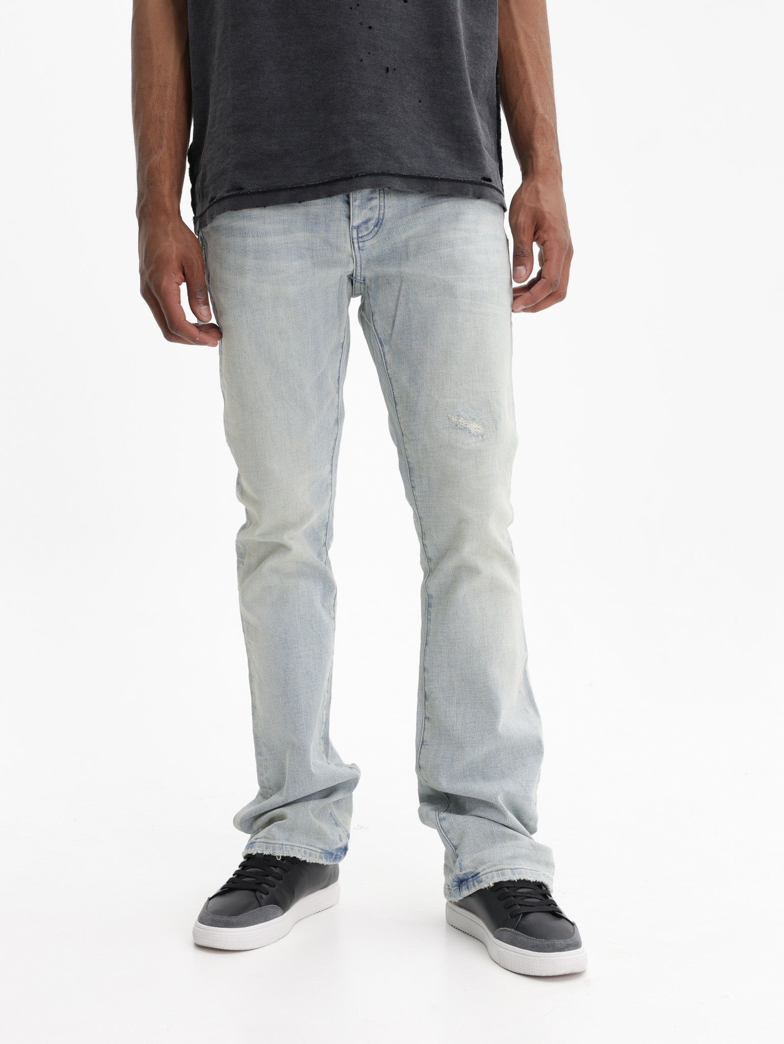 Purple Jeans Flare Fade Distreed Indigo