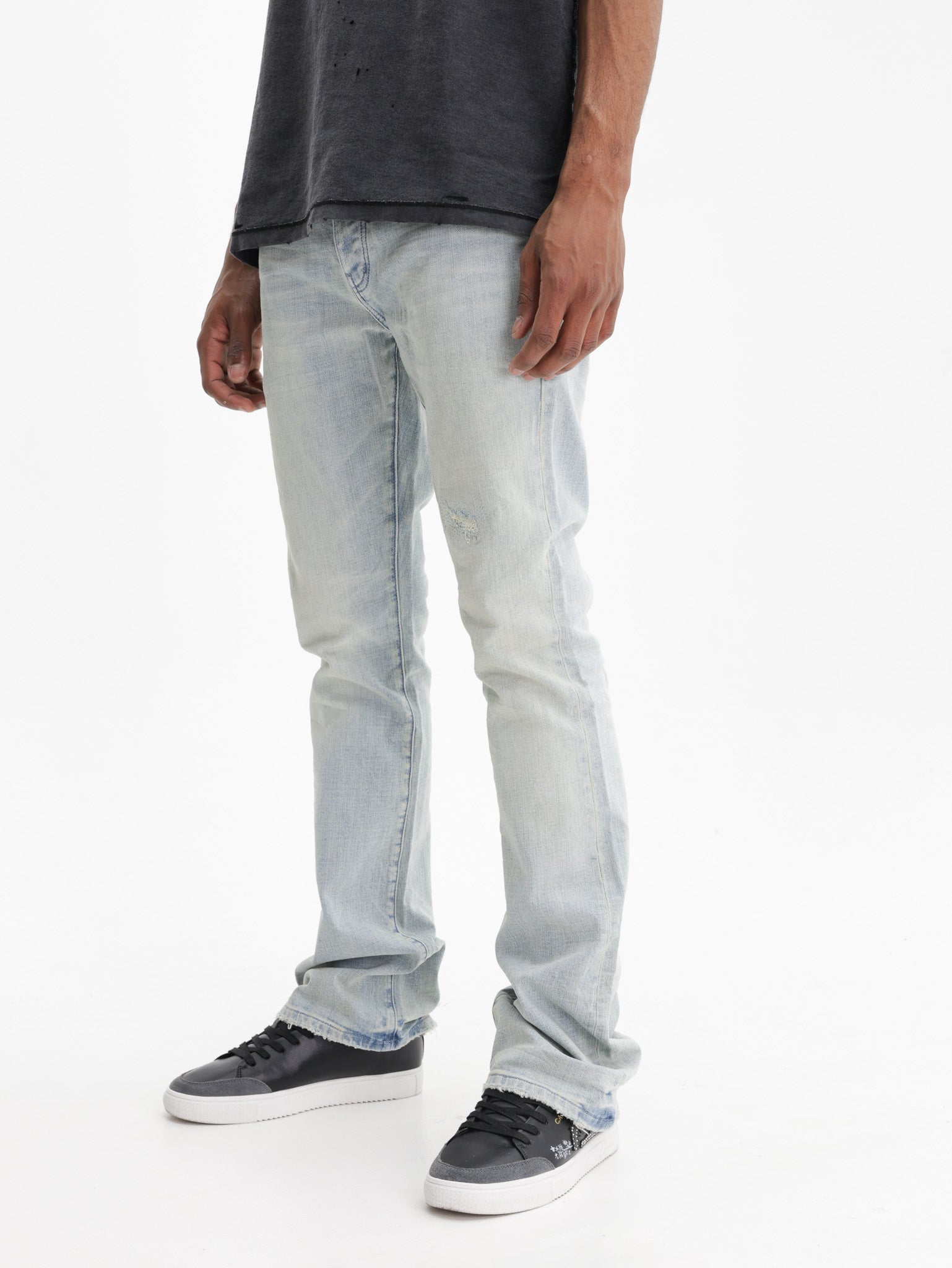 Purple Jeans Flare Fade Distreed Indigo