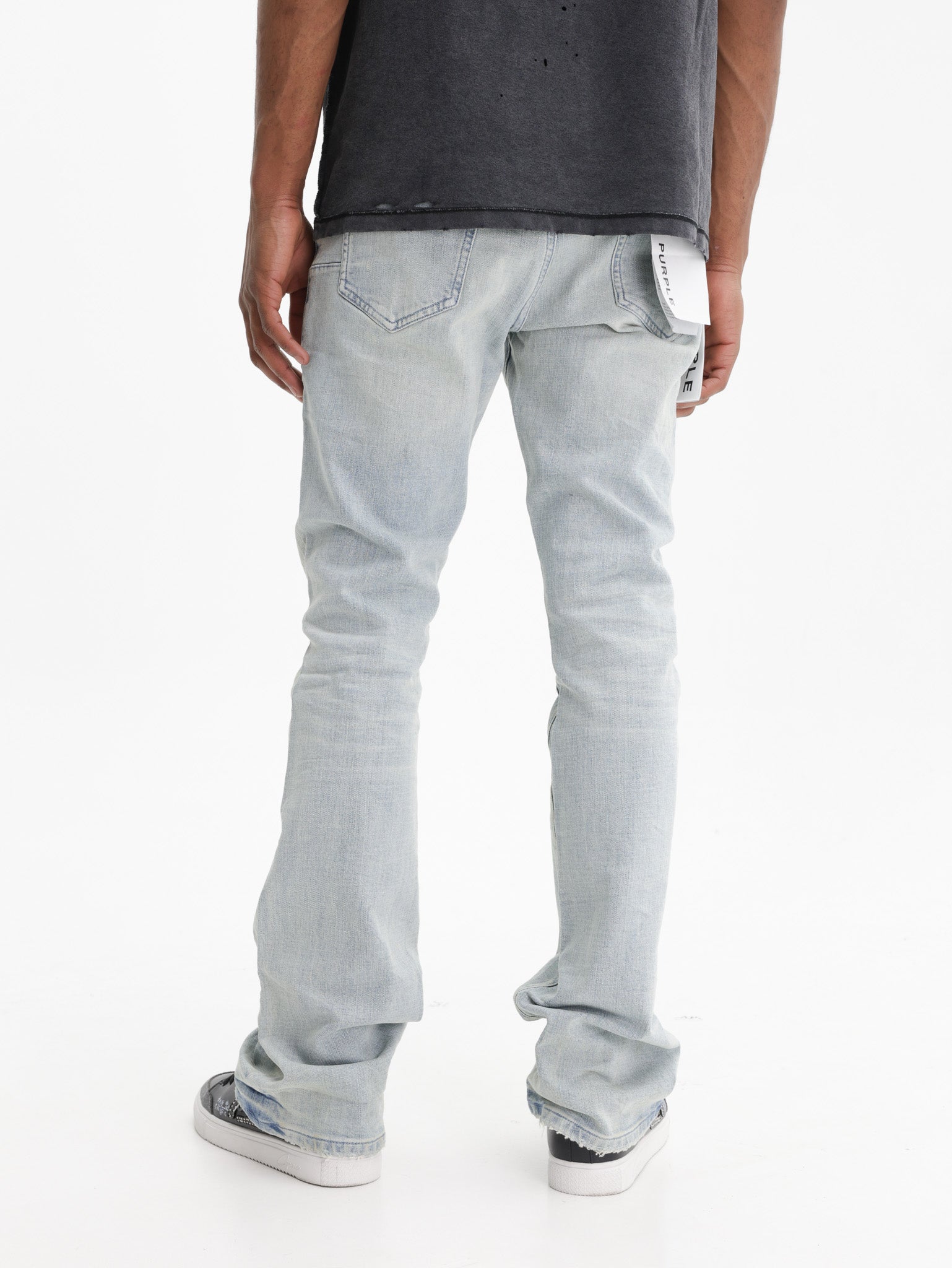 Purple Jeans Flare Fade Distreed Indigo