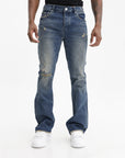 Purple Jean Alloy Distressed Flare Mid Indigo