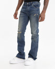 Purple Jean Alloy Distressed Flare Mid Indigo
