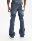 Purple Jean Alloy Distressed Flare Mid Indigo