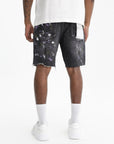 Purple Shorts Denim Paint Splatter Black
