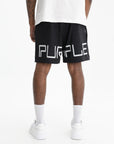 Purple Shorts White Knee Print Black