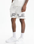 Purple Shorts Black Knee Print White