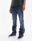 Purple Jeans Cargo Flare Vintage Coated Indigo