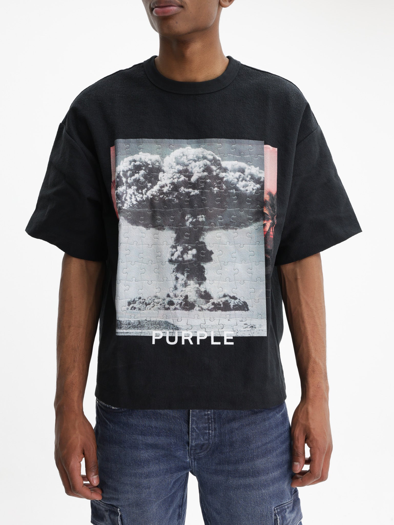 Purple T-Shirt Textured Knitwear Black